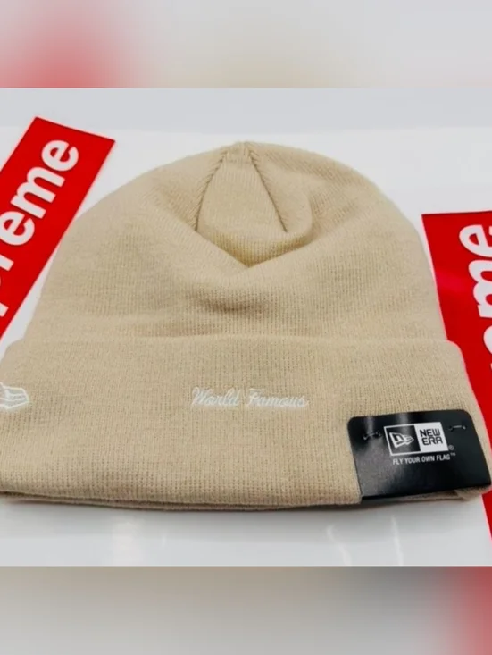 Supreme x New Era Box Logo Beanie – Stone / Beige (FW24) Brand New - Picture 3 of 11